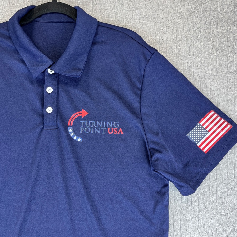Turning Point‎ USA polo shirt Mens/Women M American Flag short sleeve navy blue